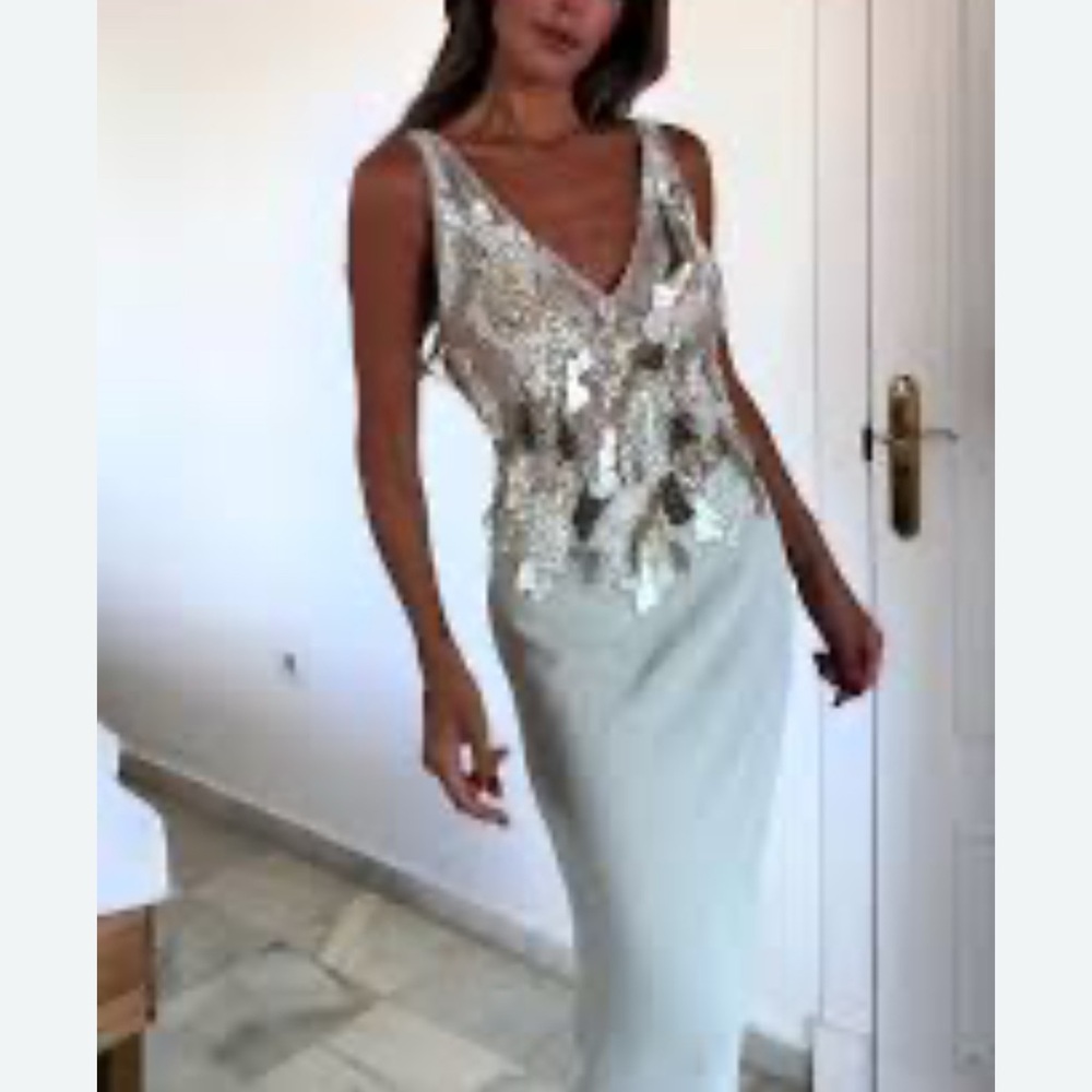 Zara NEW Silver Beaded Maxi Dress